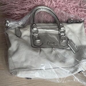 Authentic Coach Metallic Silver Satchel Bag